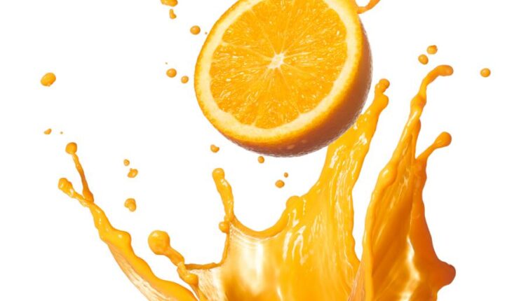 عکس استوک آب پرتقال و پرتقال   Orenge Juice Splash Isolated