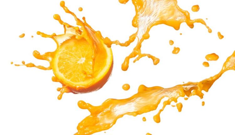 عکس استوک آب پرتقال و پرتقال   Orenge Juice Splash Isolated