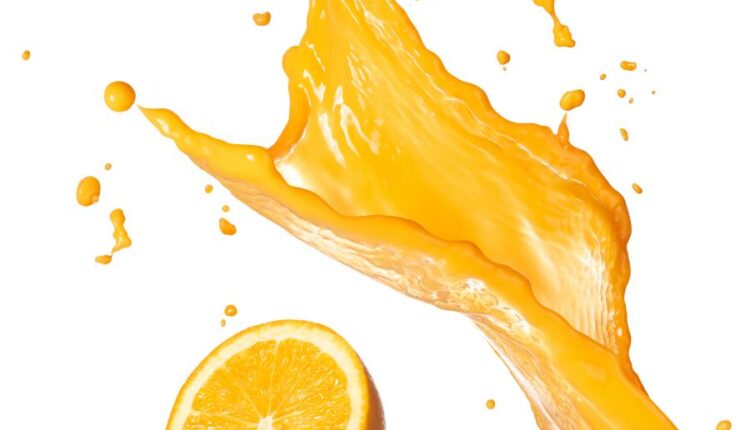 عکس استوک آب پرتقال و پرتقال   Orenge Juice Splash Isolated