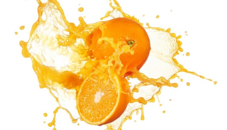 عکس استوک آب پرتقال و پرتقال   Orenge Juice Splash Isolated