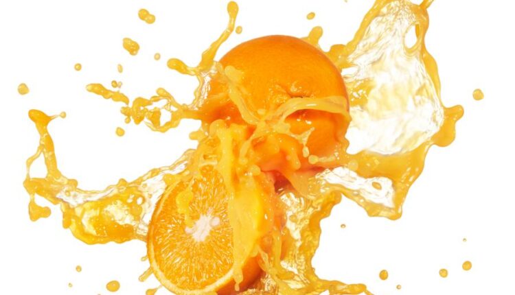 عکس استوک آب پرتقال و پرتقال   Orenge Juice Splash Isolated
