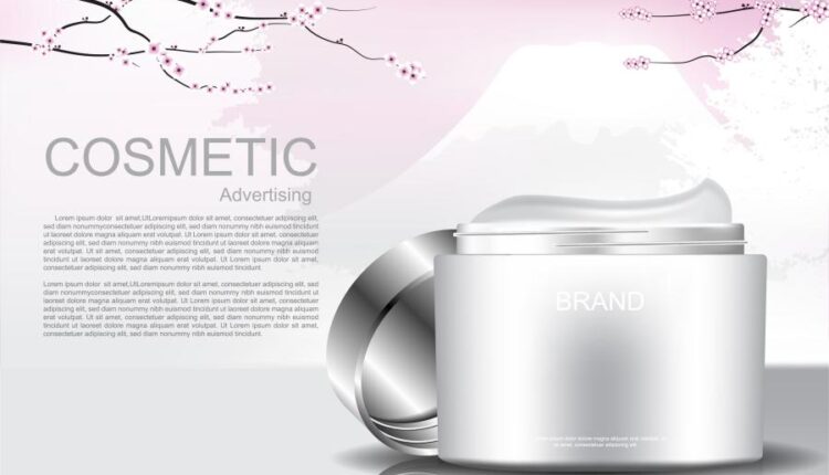 وکتور محصولات آرایشی و گل صورتی   Cosmetic products flowers