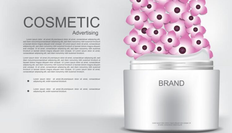 وکتور محصولات آرایشی و گل صورتی   Cosmetic products flowers