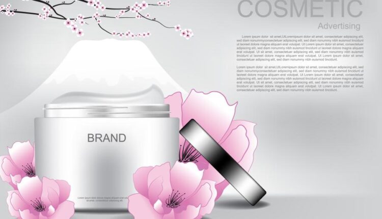 وکتور محصولات آرایشی و گل صورتی   Cosmetic products flowers