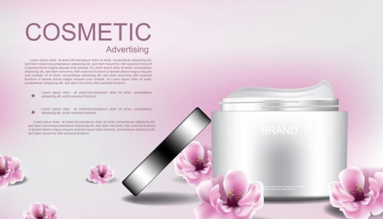 وکتور محصولات آرایشی و گل صورتی   Cosmetic products flowers