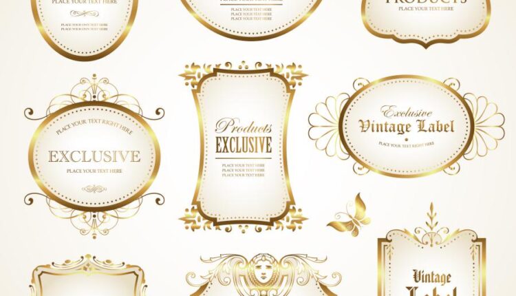 لوگو و لیبل شیرینی فروشی   Gold framed labels design