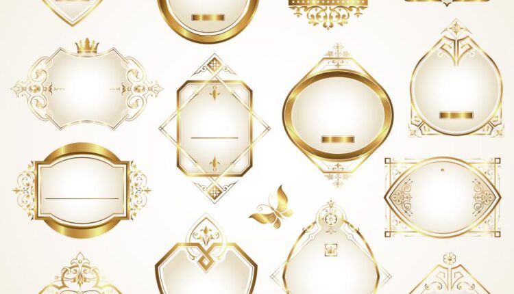 لوگو و لیبل شیرینی فروشی   Gold framed labels design