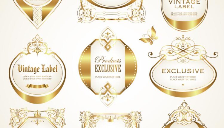 لوگو و لیبل شیرینی فروشی   Gold framed labels design