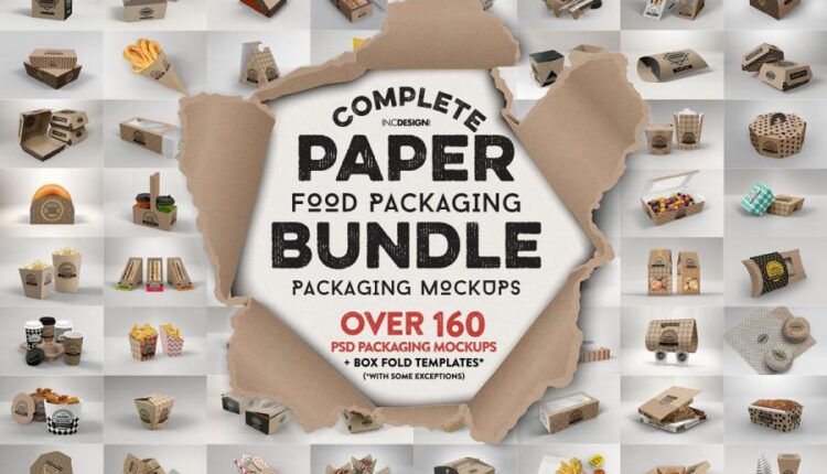 مجموعه موکاپ بسته بندی کاغذی   Paper Food Packaging Mockup