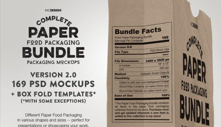 مجموعه موکاپ بسته بندی کاغذی   Paper Food Packaging Mockup