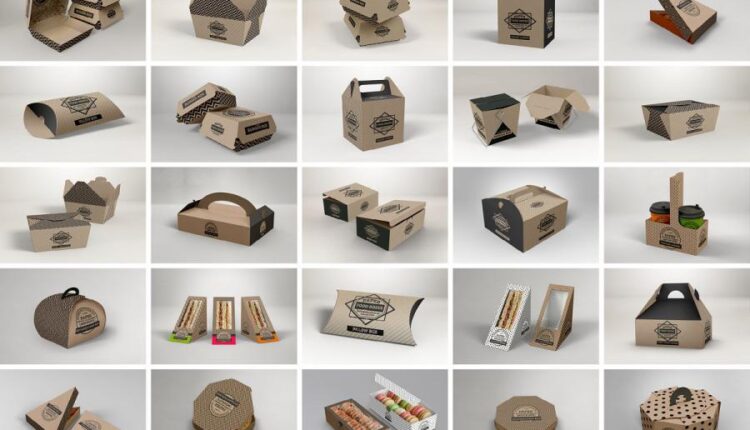 مجموعه موکاپ بسته بندی کاغذی   Paper Food Packaging Mockup