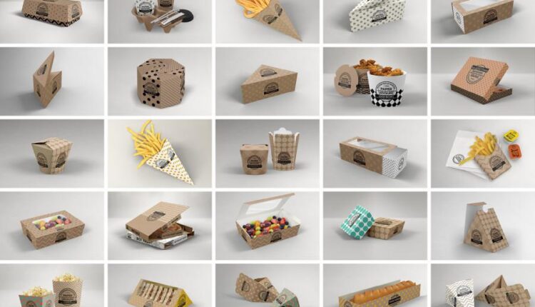 مجموعه موکاپ بسته بندی کاغذی   Paper Food Packaging Mockup