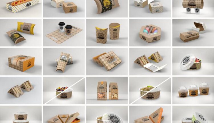 مجموعه موکاپ بسته بندی کاغذی   Paper Food Packaging Mockup