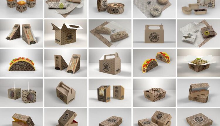 مجموعه موکاپ بسته بندی کاغذی   Paper Food Packaging Mockup