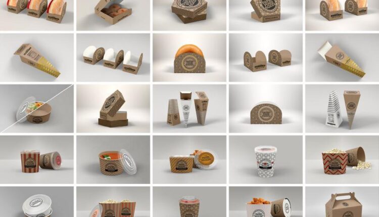 مجموعه موکاپ بسته بندی کاغذی   Paper Food Packaging Mockup