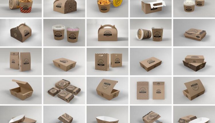 مجموعه موکاپ بسته بندی کاغذی   Paper Food Packaging Mockup