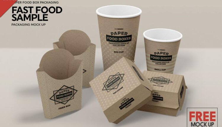 مجموعه موکاپ بسته بندی کاغذی   Paper Food Packaging Mockup