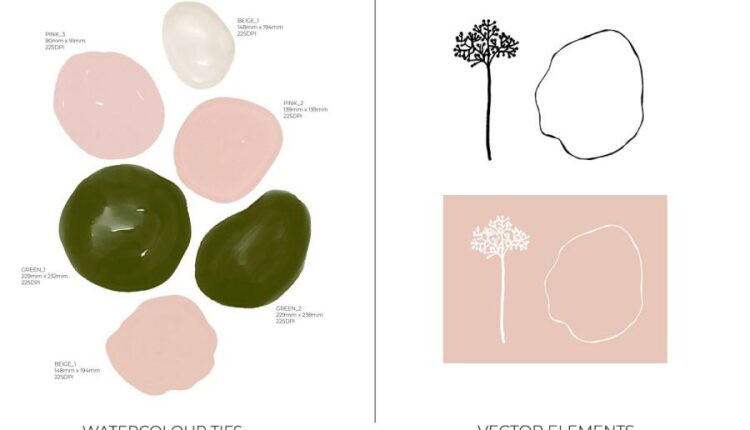 پترن های آبرنگی سبز ولنتاین   Velveteen Green Pattern Set