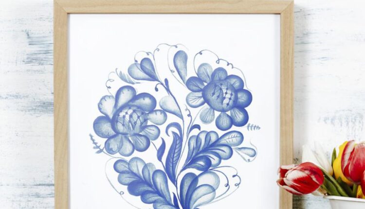 تصاویر PNG آبرنگی گل های آبی   Gzhel watercolor clipart