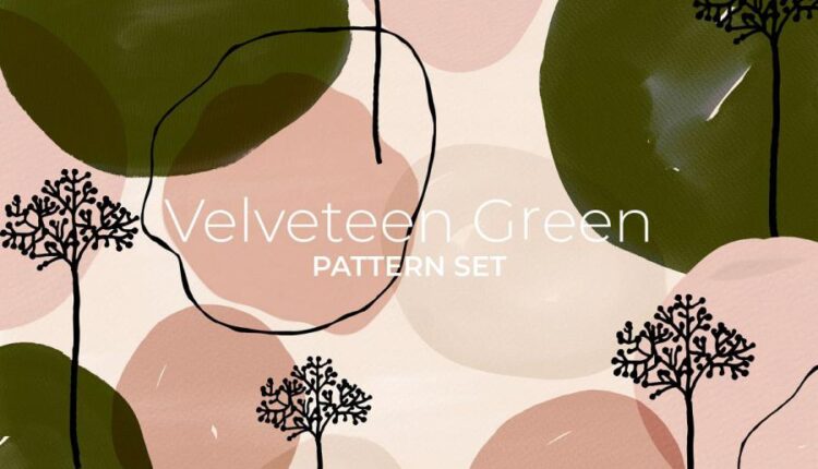 پترن های آبرنگی سبز ولنتاین   Velveteen Green Pattern Set