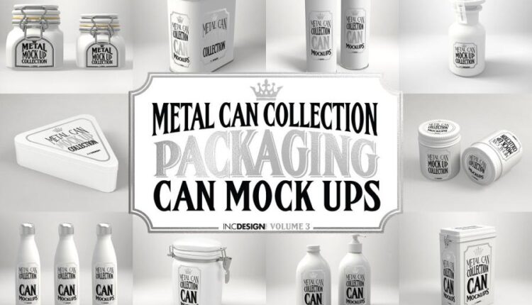 مجموعه فوق العاده موکاپ بسته بندی فلزی   Metal Mockup
