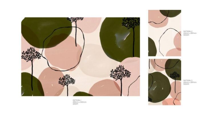 پترن های آبرنگی سبز ولنتاین   Velveteen Green Pattern Set