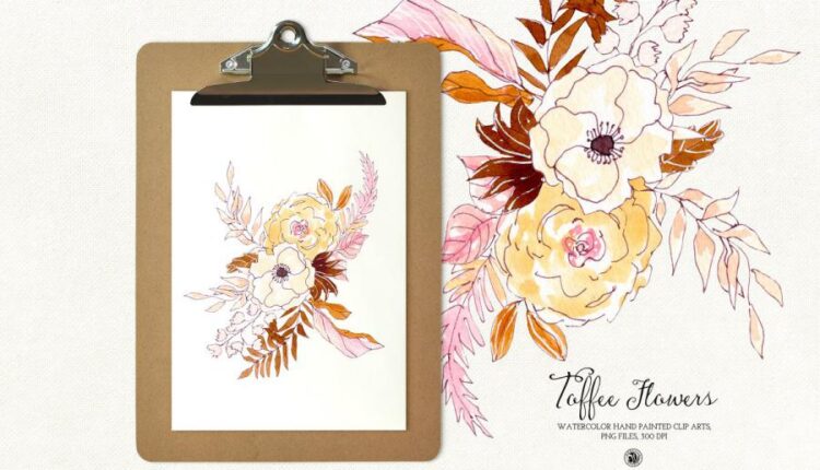 تصاویر png گل های آبرنگی تافی   Watercolor Toffee Flowers