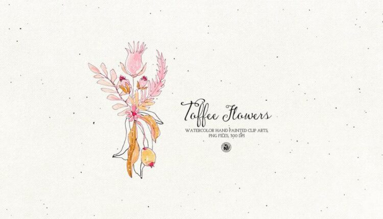 تصاویر png گل های آبرنگی تافی   Watercolor Toffee Flowers