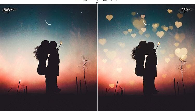 60 افکت نوری قلب عاشقانه   Lovely lights Effect Photo