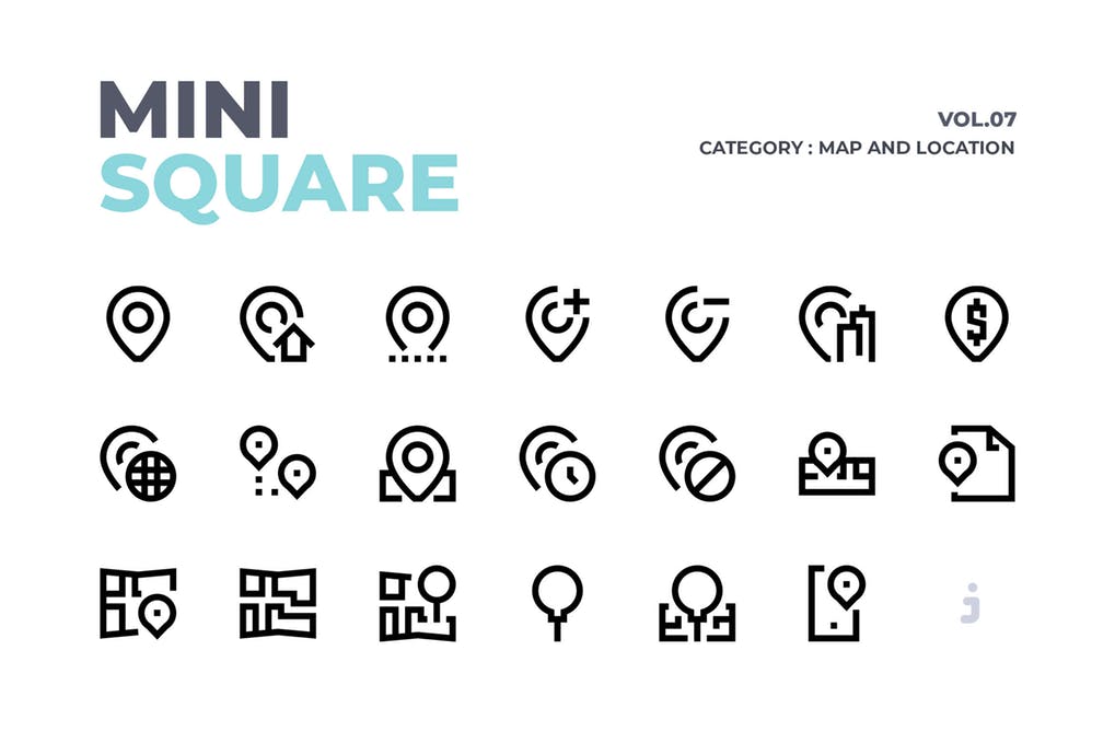 آیکون مربعی کوچک با موضوع نقشه و لوکیشن Location Icons