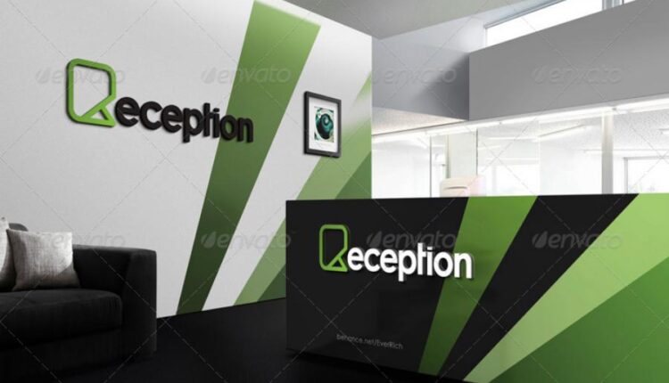 موکاپ لوگو در طراحی داخلی پذیرش ساختمان   Mock up Logo 3D