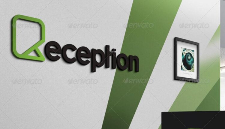 موکاپ لوگو در طراحی داخلی پذیرش ساختمان   Mock up Logo 3D