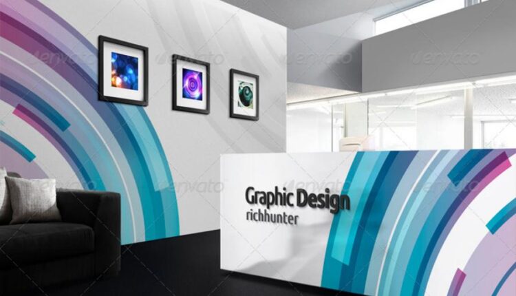 موکاپ لوگو در طراحی داخلی پذیرش ساختمان   Mock up Logo 3D