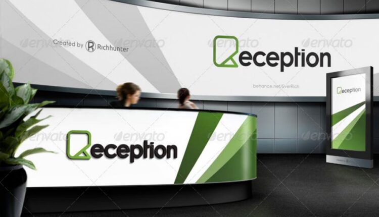 موکاپ لوگو در طراحی داخلی پذیرش ساختمان   Mock up Logo 3D