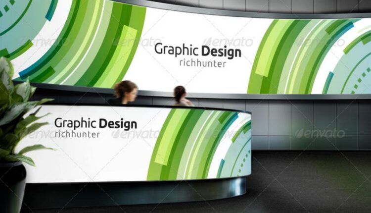 موکاپ لوگو در طراحی داخلی پذیرش ساختمان   Mock up Logo 3D