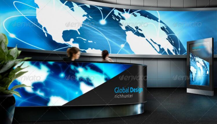 موکاپ لوگو در طراحی داخلی پذیرش ساختمان   Mock up Logo 3D