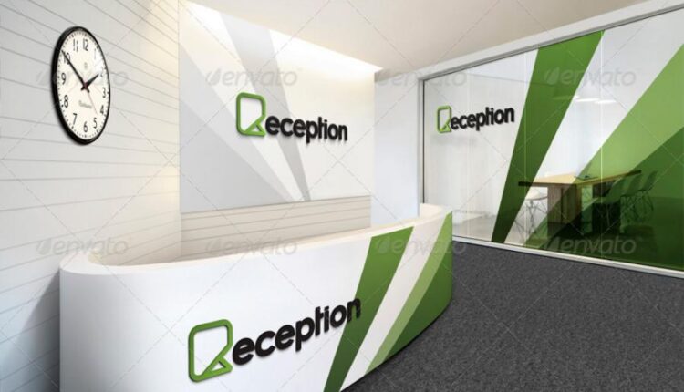 موکاپ لوگو در طراحی داخلی پذیرش ساختمان   Mock up Logo 3D