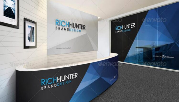 موکاپ لوگو در طراحی داخلی پذیرش ساختمان   Mock up Logo 3D