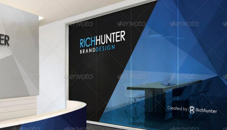 موکاپ لوگو در طراحی داخلی پذیرش ساختمان   Mock up Logo 3D