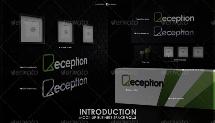 موکاپ لوگو در طراحی داخلی پذیرش ساختمان   Mock up Logo 3D