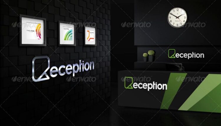 موکاپ لوگو در طراحی داخلی پذیرش ساختمان   Mock up Logo 3D