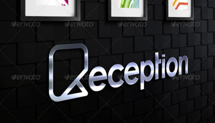 موکاپ لوگو در طراحی داخلی پذیرش ساختمان   Mock up Logo 3D