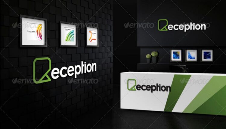 موکاپ لوگو در طراحی داخلی پذیرش ساختمان   Mock up Logo 3D