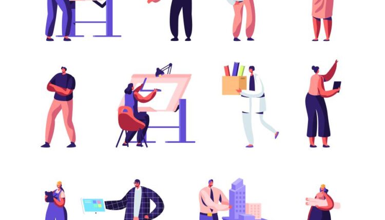کاراکتر تصویر سازی مردم در تیپ ها و مشاغل مختلف   Cartoon flat