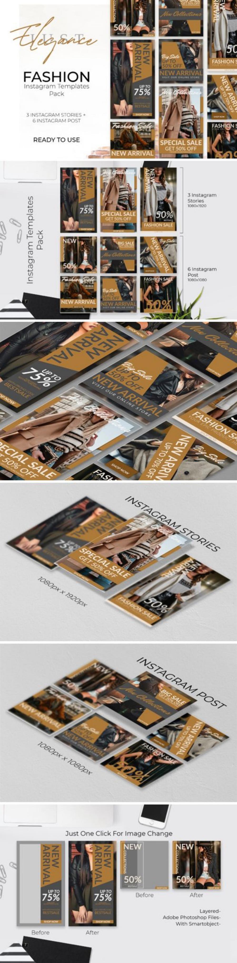 قالب آماده پست و استوری اینستاگرام با موضوع فشن Post & Stories