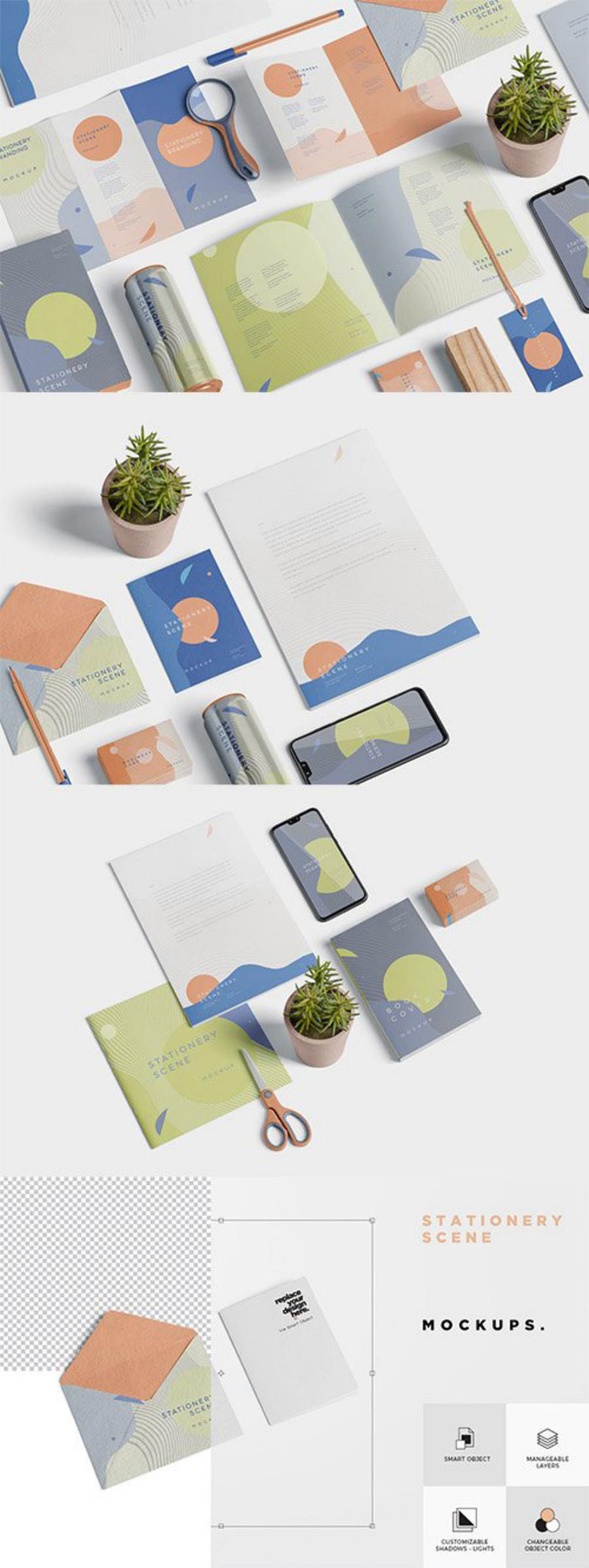 موکاپ ست اداری و برندینگ Stationery Mockup Scenes