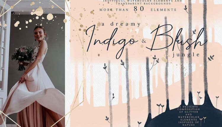 81 تصویر png آبرنگی دستی   Dreamy Indigo and Blush Jungle