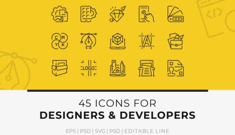 45 آیکون خطی برای طراحان وب و گرافیک   Icons Designers