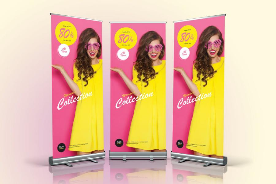 طرح لایه باز استند با موضوع فشن Fashion Sale Roll Up Banner