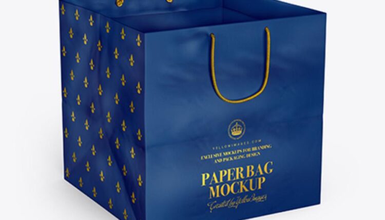 موکاپ ساک کاغذی مربعی   Square Matte Paper Bag Mockup